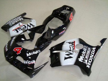 Cheap 1988-1989 Honda CBR250RR MC19 Motorcycle Fairings - Glossy Black White West Mobil HRC 4 Canada