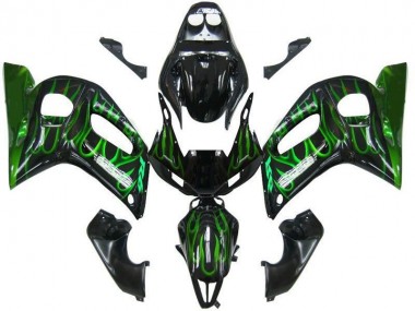 Cheap 1998-2002 Yamaha YZF 600 R6 Motorcycle Fairings - Glossy Black Green Flame Canada