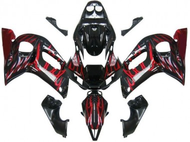 Cheap 1998-2002 Yamaha YZF 600 R6 Motorcycle Fairings - Glossy Black Red Flame Canada