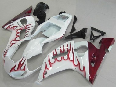 Cheap 1998-2002 Yamaha YZF R6 Motorcycle Fairings - White Red Flame Canada