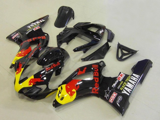 2000-2001 Yamaha YZF R1 Motorcycle Fairings - Glossy Black Yellow Red Bull Canada