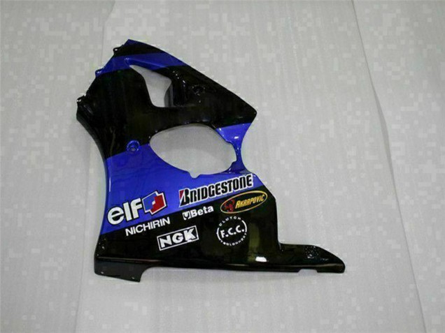 2000-2002 Kawasaki ZX6R Motorcycle Fairings - Blue Glossy Black Elf Bridgestone Canada