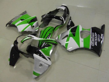 Cheap 2000-2002 Kawasaki ZX6R Motorcycle Fairings - White Green Glossy Black Stripe Silkolene Dunlop Canada