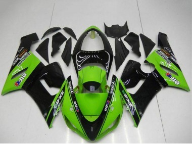 Cheap 2005-2006 Kawasaki ZX6R Motorcycle Fairings - Green Glossy Black Elf Canada