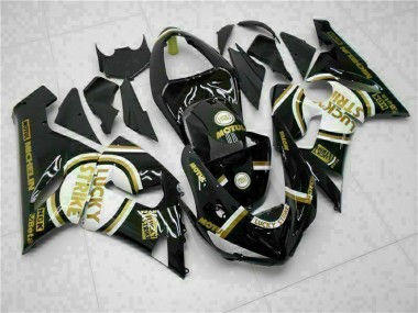 Cheap 2005-2006 Kawasaki ZX6R Motorcycle Fairings - Glossy Black White Gold Lucky Strike Canada
