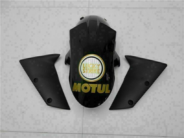 2005-2006 Kawasaki ZX6R Motorcycle Fairings - Glossy Black White Gold Lucky Strike Canada