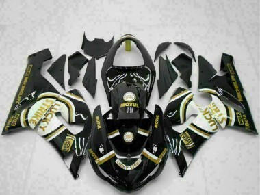 Cheap 2005-2006 Kawasaki ZX6R Motorcycle Fairings - Glossy Black White Gold Lucky Strike Canada