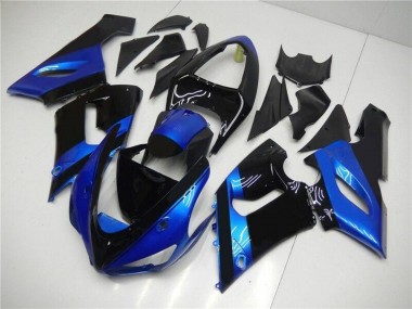 Cheap 2005-2006 Kawasaki ZX6R Motorcycle Fairing Kits - Blue Glossy Black Canada