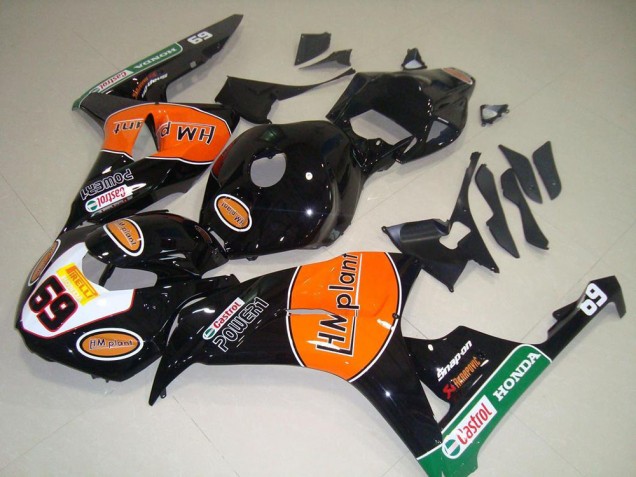 2006-2007 Honda CBR1000RR Motorcycle Fairings - Glossy Black Orange Green Hm Plant Racing 69 Canada