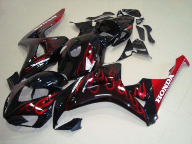 Cheap 2006-2007 Honda CBR1000RR Motorcycle Fairing Kits - Glossy Black Red Flame Canada