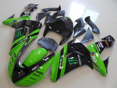 Cheap 2006-2007 Kawasaki ZX10R Motorcycle Fairings - Green Glossy Black Monster Racing Canada