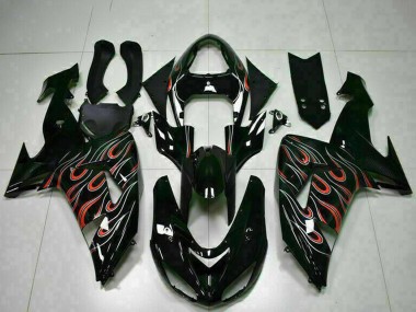 Cheap 2006-2007 Kawasaki ZX10R Motorcycle Fairing Kits - Glossy Black Red Flame Canada