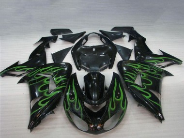 Cheap 2006-2007 Kawasaki ZX10R Motorcycle Fairings - Glossy Black Green Flame Canada