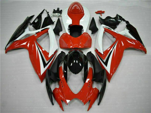 2006-2007 Suzuki GSXR 600/750 Motorcycle Fairings - White Red Glossy Black Stripe Canada