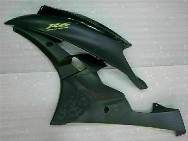 2006-2007 Yamaha YZF R6 Motorcycle Fairings - Glossy Black Matte Black Gold Decals Canada