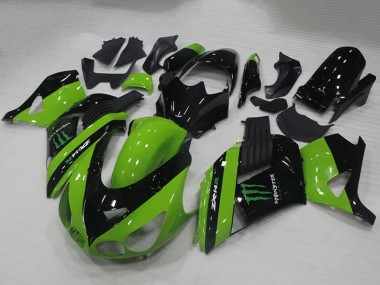 Cheap 2006-2011 Kawasaki ZX14R ZZR1400 Motorcycle Fairings - Green Glossy Black Monster Canada