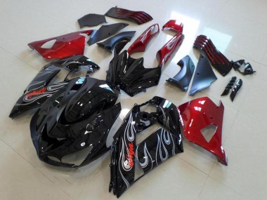 Cheap 2006-2011 Kawasaki ZX14R ZZR1400 Motorcycle Fairings - Red Glossy Black Silver Flame Canada