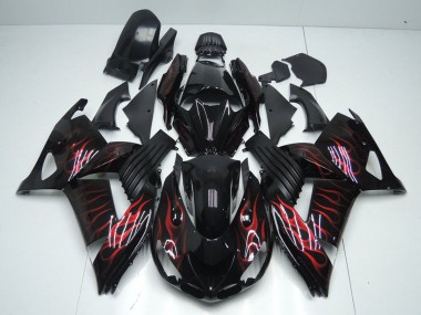 Cheap 2006-2011 Kawasaki ZX14R ZZR1400 Motorcycle Fairings - Glossy Black Red Flame Canada