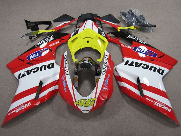2007-2014 Ducati 1198 Motorcycle Fairings - White Yellow Red Generali 46 Canada