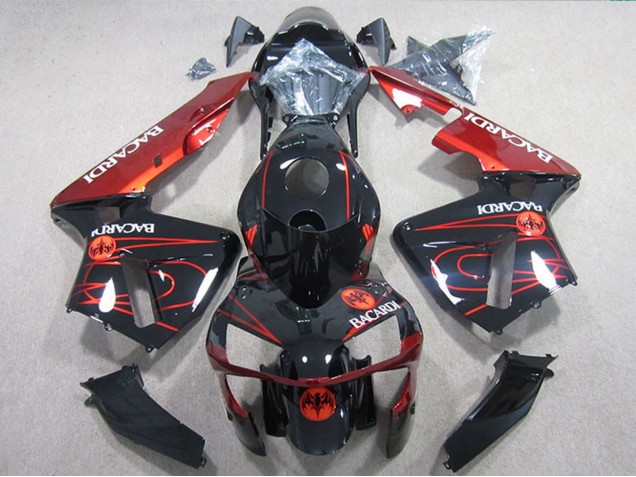 2005-2006 Honda CBR600RR Motorcycle Fairings - Glossy Black Red BACARDI Canada