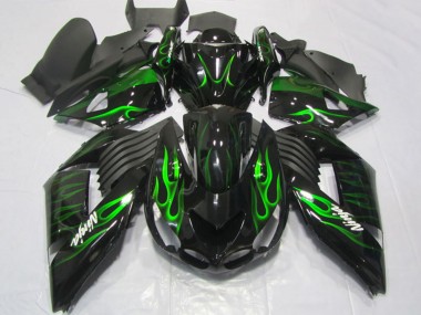 Cheap 2006-2011 Kawasaki ZX14R ZZR1400 Motorcycle Fairings - Glossy Black Green Flame Canada