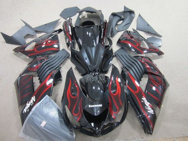 Cheap 2006-2011 Kawasaki ZX14R ZZR1400 Motorcycle Fairing - Glossy Black Red Flame Canada