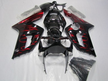 Cheap 2003-2004 Kawasaki ZX6R Motorcycle Fairing - Glossy Black Red Flame Canada
