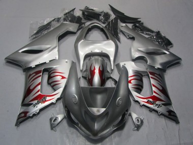 Cheap 2005-2006 Kawasaki ZX6R Motorcycle Fairings - Silver Red Flame Ninja Canada