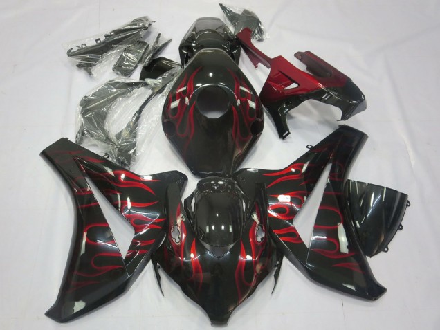 2008-2011 Honda CBR1000RR Motorcycle Fairings - Glossy Black Red Flame Canada