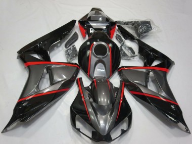 Cheap 2006-2007 Honda CBR1000RR Motorcycle Fairings - Grey Glossy Black Red Stripe Canada
