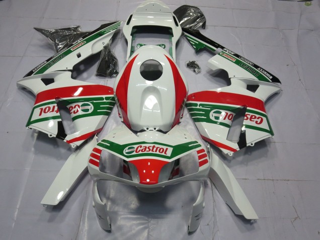 2003-2004 Honda CBR600RR Motorcycle Fairings - White Red Green Castrol Canada