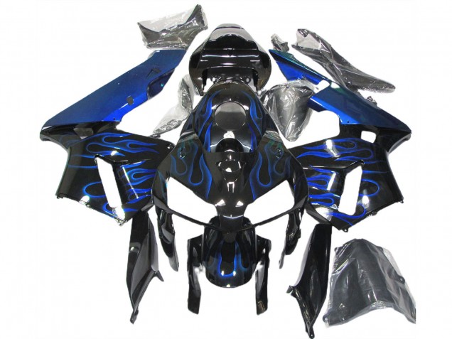 2005-2006 Honda CBR600RR Motorcycle Fairings - Glossy Black Blue Flame Canada
