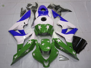 Cheap 2007-2008 Honda CBR600RR Motorcycle Fairings - White Blue Green Stars Stripe Canada