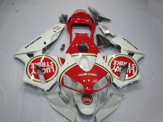 2003-2004 Honda CBR600RR Motorcycle Fairings - White Red Lucky Strike Canada