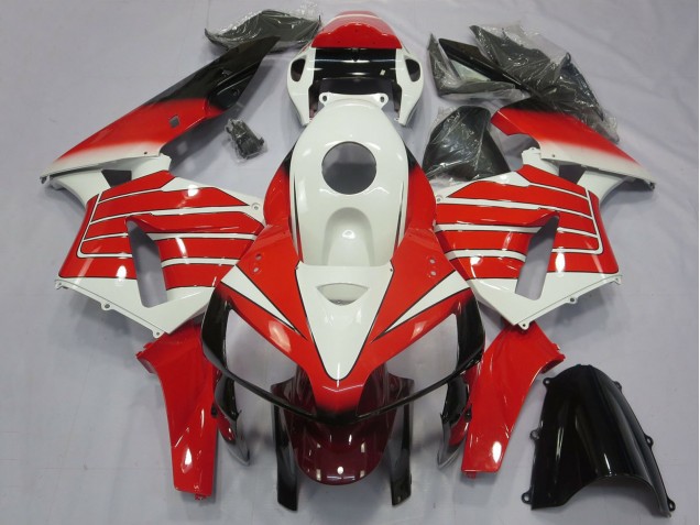 2005-2006 Honda CBR600RR Motorcycle Fairings - White Red Black Large Stripe Canada