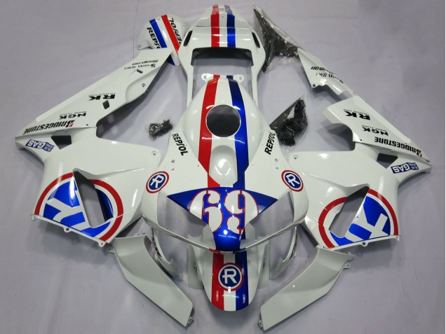2003-2004 Honda CBR600RR Motorcycle Fairings - White Red Blue Repsol 69 Canada