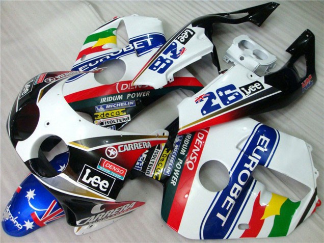 1990-1998 Honda CBR250RR Motorcycle Fairings - White Blue Red Yellow Green Carrera EuroBet Lee Canada
