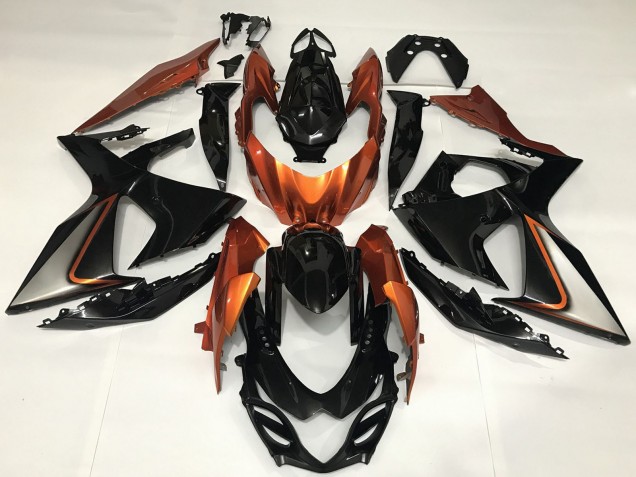 2009-2016 Suzuki GSXR 1000 Motorcycle Fairings - Glossy Black and Shiny Orange Canada