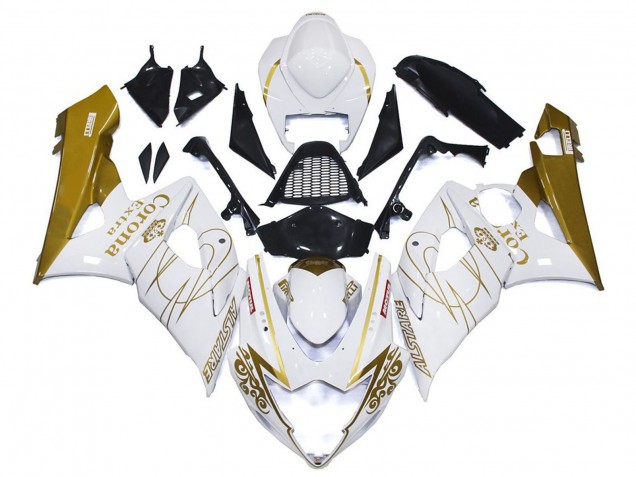 2005-2006 Suzuki GSXR 1000 Motorcycle Fairings - White Gold Corona Custom Canada