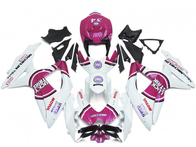 2008-2010 Suzuki GSXR 600 / GSXR 750 Motorcycle Fairings - White Pink Motul Lucky Strike 34 Canada