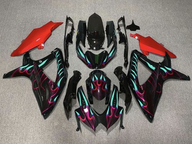 Cheap 2008-2010 Suzuki GSXR 600 / GSXR 750 Motorcycle Fairings - Glossy Black Red Cyan Flame Canada