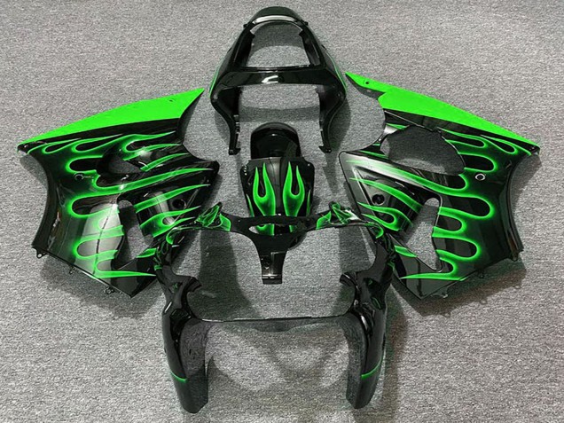 2000-2002 Kawasaki ZX6R Motorcycle Fairings - Glossy Black Green Flame Canada