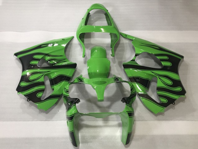 2000-2002 Kawasaki ZX6R Motorcycle Fairings - Green Black Flame Canada