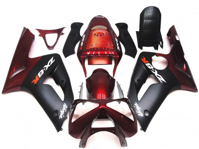 2003-2004 Kawasaki ZX6R Motorcycle Fairings - Maroon Red Matte Black Canada