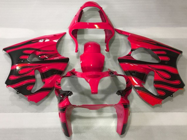 2000-2002 Kawasaki ZX6R Motorcycle Fairings - Red Black Flame Canada