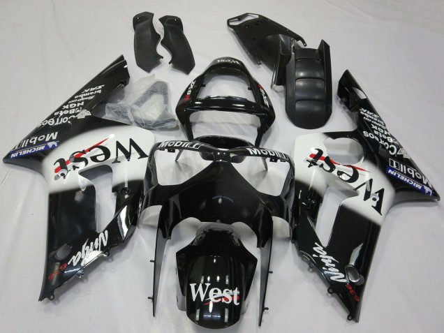 2003-2004 Kawasaki ZX6R Motorcycle Fairings - Glossy Black White West Canada