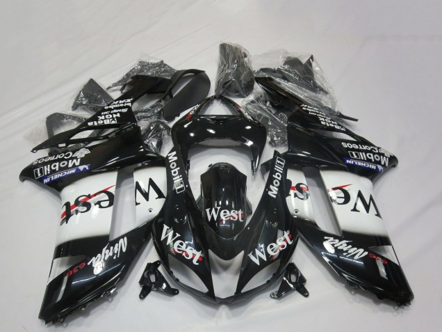 2007-2008 Kawasaki ZX6R Motorcycle Fairings - Glossy Black White West Canada