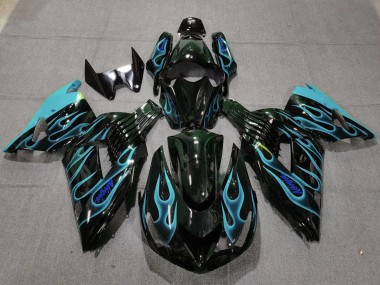Cheap 2006-2011 Kawasaki ZX14R Motorcycle Fairings - Glossy Black Light Blue Flame Canada