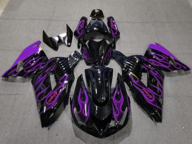 Cheap 2006-2011 Kawasaki ZX14R Motorcycle Fairings - Glossy Black Purple Flame Canada