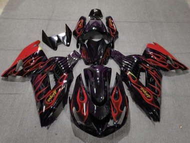 Cheap 2006-2011 Kawasaki ZX14R Motorcycle Fairings - Glossy Black Red Flame Gold Ninja Canada